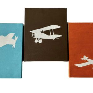 Handmade Plane Canvas Blue Orange Brown Wall Decor